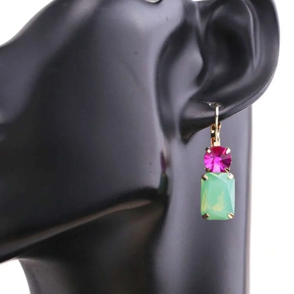 Pink & Green Crystal Drop Earrings